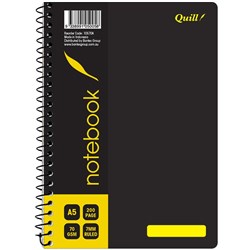 Quill Notebook 70GSM PP A5 - discontinued Black 200 Pages