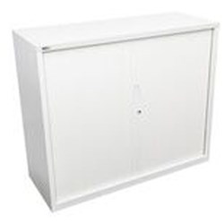 Go Steel Tambour Door Storage Cupboard Includes 2 Shelves 1200Hx1200Wx473mmD White