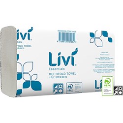 Livi Essentials Hand Towel Slimfold 1 Ply 200 Sheet Box of 20 (230mm x 230mm)