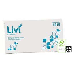 Livi Essentials Hand Towel Compact 1 Ply 150 Sheet Box of 16 suits dispenser 5507