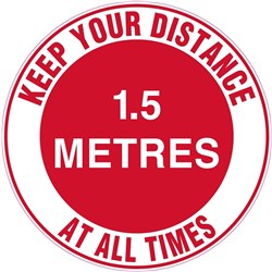 Brady Floor Marker KEEP YOUR DISTANCE 1.5M Red/White 440mm Dia