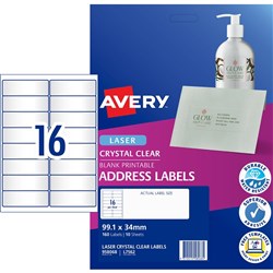 Avery Crystal Clear Laser Address Label 16UP 99.1x34mm Pack of 10