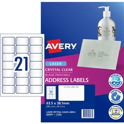 Avery Crystal Clear Laser Address Label 21UP 63.5x38.1mm Pack of 10