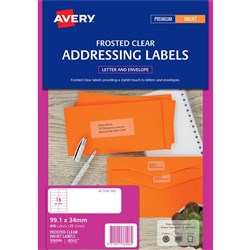 Avery Inkjet Frosted Clear Label 16UP 99.1x34mm Pack of 10