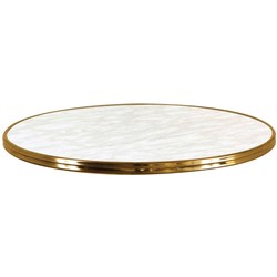 Round Bistro Table Top 700Dmm Weather Resistant Resin Marble Look with Brass Edging