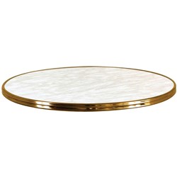 Round Bistro Table Top 600Dmm Weather Resistant Resin Marble Look with Brass Edging