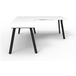 Eternity Corner Desk 1800Wx1800Wx750D 1 Person White Top Black Frame