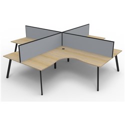 Eternity Corner Workstation 1500Wx1500Wx750D 4 Person Oak Top Black Quad Frame