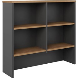 OM Premier Overhead Hutch W1500 x D325 x H1080mm Regal Walnut and Charcoal