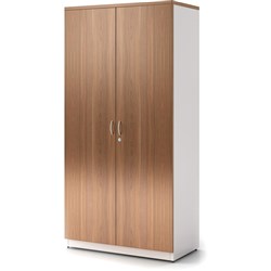 OM Premier Full Door Storage Cabinet W900xD450xH1800mm Virginia Walnut and White
