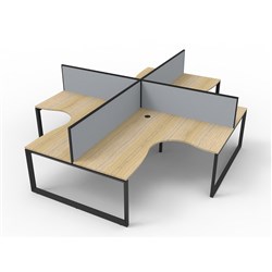 Deluxe Corner Workstation 4 Person W/Screens 1800Wx1500mmW Natural Oak & Black