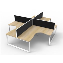 Deluxe Corner Workstation 4 Person W/Screens 1800Wx1500mmW Natural Oak & White