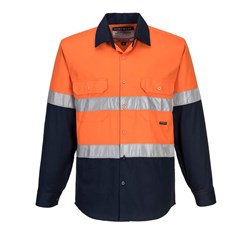 Portwest Hobart Hi-Vis Contrast Shirt Long Sleeve 2XL Orange And Navy