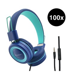 SchoolTech Extra Sturdy Headphones With Microphone 3.5mm Jack Teal/Navy Pack 100