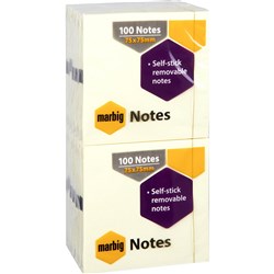 MARBIG POST IT NOTES 75X75MM YELLOW PK12
