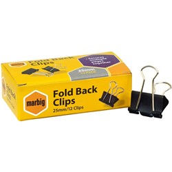 MARBIG FOLDBACK CLIPS 25mm BOX.12