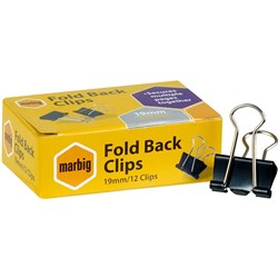 MARBIG FOLDBACK CLIPS 19mm BOX.12