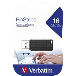 VERBATIM STORE'N'GO DRIVE Pinstripe 16GB USB Black 49063