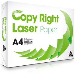 COPY RIGHT LASER PAPER A4 White Paper (SUBSTITUTE RAZOR) Ream 500 (Sold as box 5xreams)