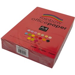 RAINBOW OFFICE PAPER A4 80GSM Red. Ream of 500