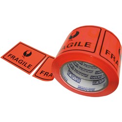 FRAGILE FLURO TAPE LABELS ROLL 500 ROLL