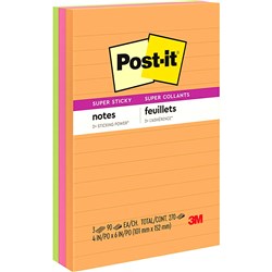 POST-IT SUPER STICKY NOTES PK3 98X149MM ULTRA COLOUR LINED RIO DE JANIERO 660-3SSUC