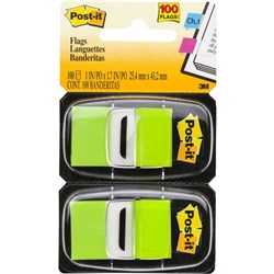 3M POST-IT FLAG BRIGHT GRN TWIN PK PK100