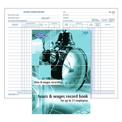 ZIONS HOURS & WAGES RECORD BOOK NO.76P 76P Up to 17 Employees 205x1