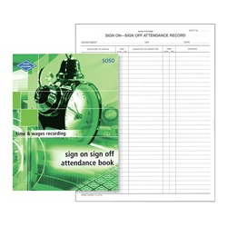 ZIONS SIGN ON SIGN OFF ATTENDANCE BOOK NO.SOSO SOSO 260x200mm