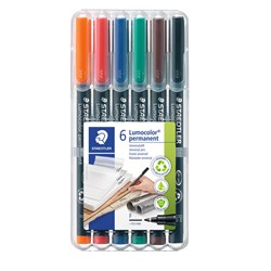 STAEDTLER 318 LUMOCOLOR OHP PENS PERMANENT FINE 0.6mm 6 Assorted WLT6