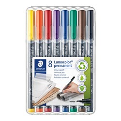 STAEDTLER 318 LUMOCOLOR OHP PENS PERMANENT FINE 0.6mm 8 Assorted WLT8