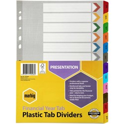 MARBIG DIVIDERS INDEX BOARD A4 FINANCIAL YEAR COLOURED TABS
