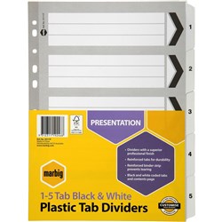 A4 BLACK & WHITE 1-5 TAB DIVIDERS SET 35111F