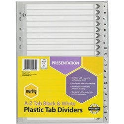 A4 BLACK & WHIITE A-Z DIVIDERS SET
