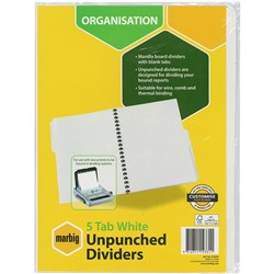 DIVIDERS A4 5 TAB WHT UNPUNCHED