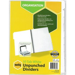 DIVIDERS A4 10 TAB WHT UNPUNCHED