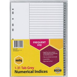 MARBIG POLYPROPYLENE INDICES - NUMERICAL 1-31 A4 Grey