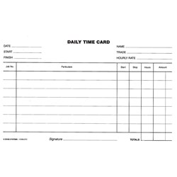 ZIONS DAILY TIME CARD NO.DTC DTC 125x205mm