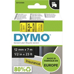 DYMO D1 LABELLING TAPE CASSETTES 12mmx7m Black on Yellow Tape