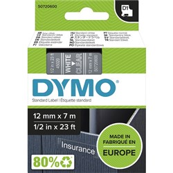 DYMO D1 LABELLING TAPE CASSETTES 12mmx7m White on Clear Tape