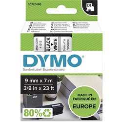 DYMO D1 LABELLING TAPE CASSETTES 9MM X 7M BLACK ON WHITE TAPE 41913 S0720680