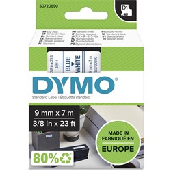 DYMO D1 LABELLING TAPE CASSETTES 9mmx7m Blue on White Tape