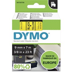 DYMO D1 LABELLING TAPE CASSETTES 9mmx7m Black on Yellow Tape