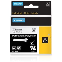DYMO RHINO INDUSTRIAL LBL TAPE Permanent Poly 12mmx5.5m White