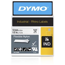 DYMO LABELLING TAPE CASSETTES NYLON 12mmx3.5m Black on White