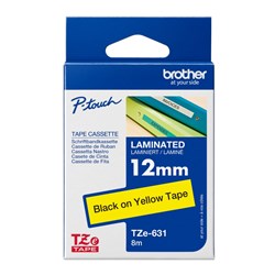 BROTHER TZE631 PTOUCH TAPE 12MMx8M Black on Yellow Tape