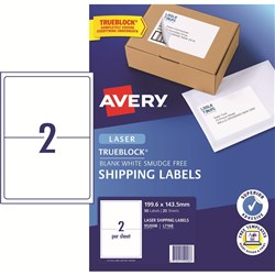 AVERY MAILING LASER LABELS L7168 2 L/P Sht 199.1x143.5mm Shipping  Bx50