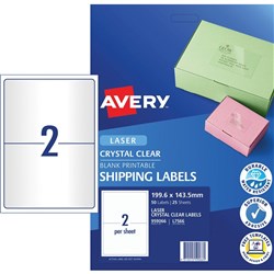 AVERY MAILING LASER LABELS L7566 2 L/P Sht 199.1x143.5mm Shipping PK25