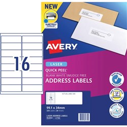 AVERY L7162 MAILING LABELS Laser 16/Sht 99.1x34mm