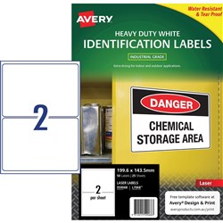 AVERY HEAVY DUTY LASER LABELS L7068 2UP PK25